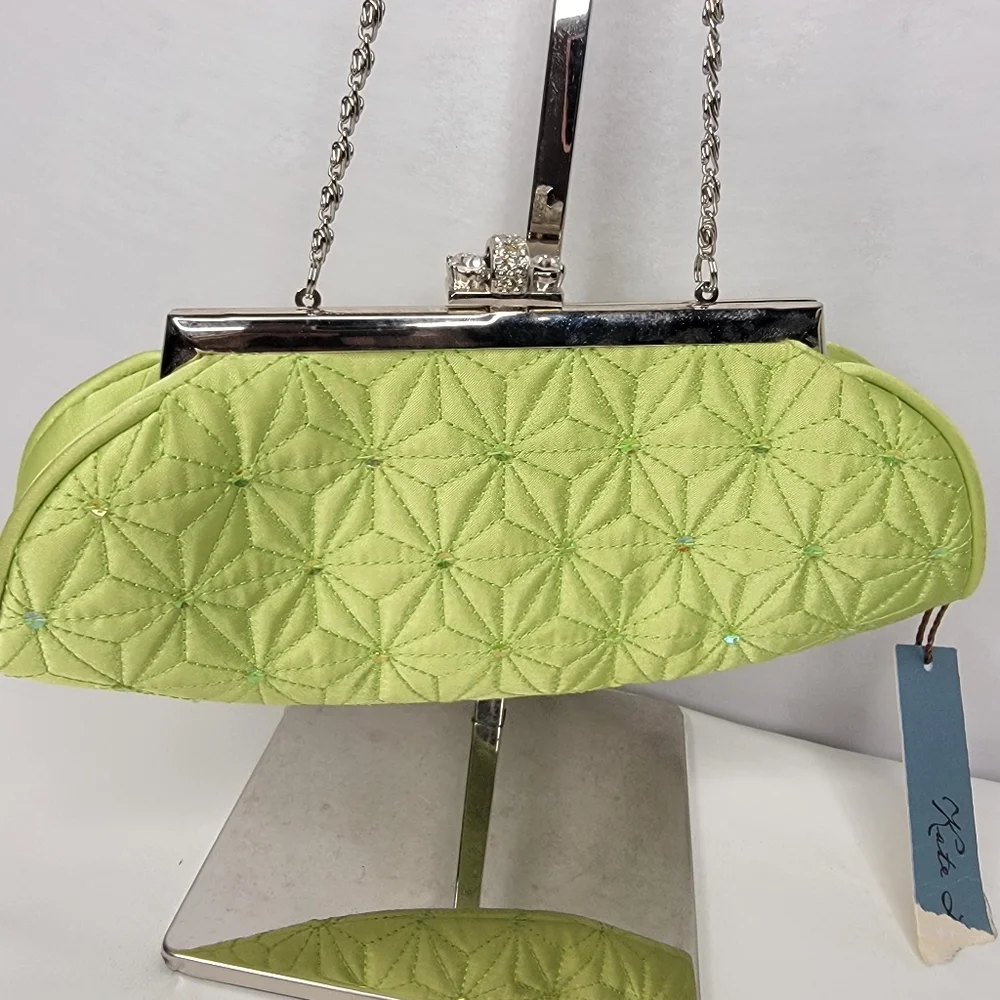 Kate Landry Elegant Lime Green Quilted‎ Clutch. P188